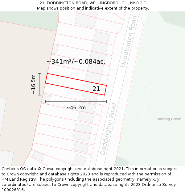 21, DODDINGTON ROAD, WELLINGBOROUGH, NN8 2JG: Plot and title map