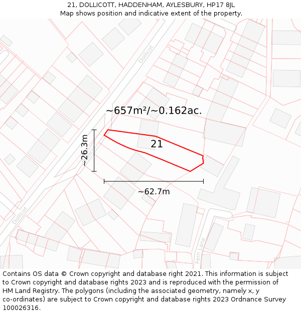 21, DOLLICOTT, HADDENHAM, AYLESBURY, HP17 8JL: Plot and title map