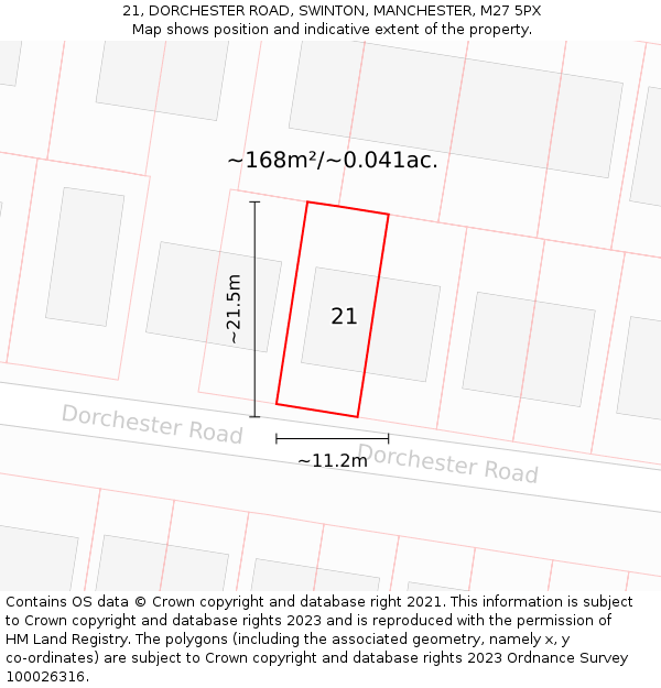 21, DORCHESTER ROAD, SWINTON, MANCHESTER, M27 5PX: Plot and title map