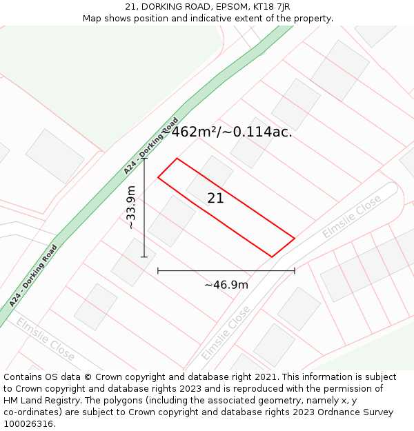 21, DORKING ROAD, EPSOM, KT18 7JR: Plot and title map