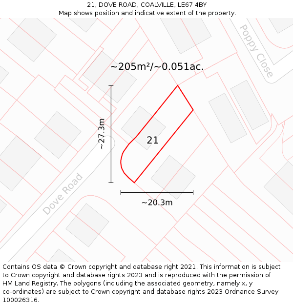 21, DOVE ROAD, COALVILLE, LE67 4BY: Plot and title map