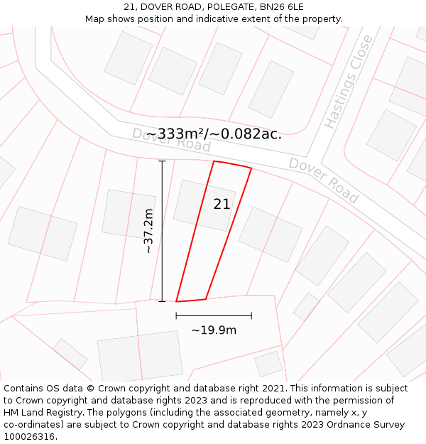 21, DOVER ROAD, POLEGATE, BN26 6LE: Plot and title map