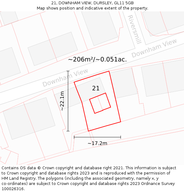 21, DOWNHAM VIEW, DURSLEY, GL11 5GB: Plot and title map