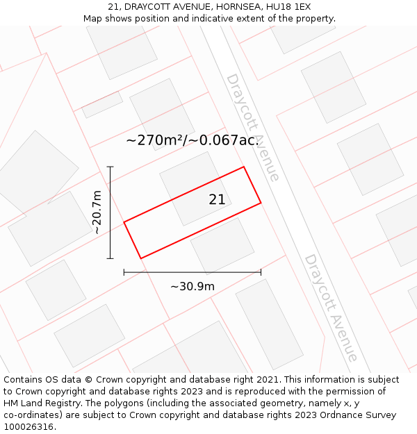 21, DRAYCOTT AVENUE, HORNSEA, HU18 1EX: Plot and title map