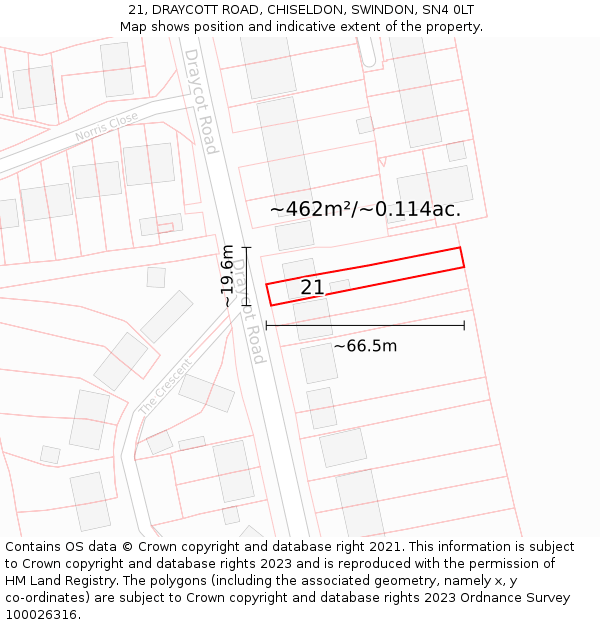 21, DRAYCOTT ROAD, CHISELDON, SWINDON, SN4 0LT: Plot and title map