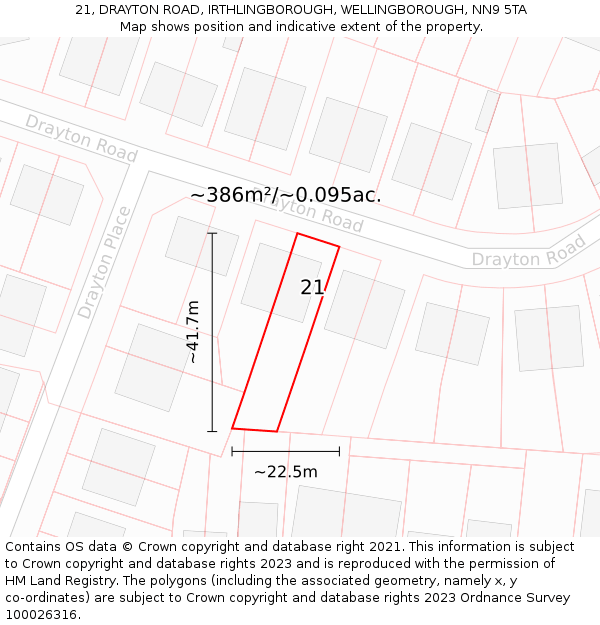 21, DRAYTON ROAD, IRTHLINGBOROUGH, WELLINGBOROUGH, NN9 5TA: Plot and title map