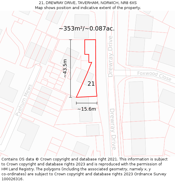 21, DREWRAY DRIVE, TAVERHAM, NORWICH, NR8 6XS: Plot and title map