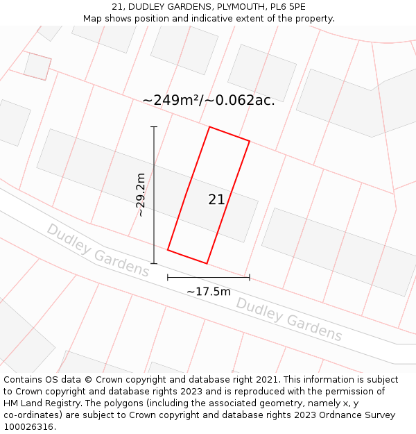 21, DUDLEY GARDENS, PLYMOUTH, PL6 5PE: Plot and title map