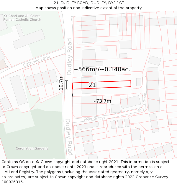 21, DUDLEY ROAD, DUDLEY, DY3 1ST: Plot and title map