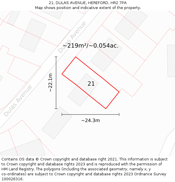 21, DULAS AVENUE, HEREFORD, HR2 7PA: Plot and title map