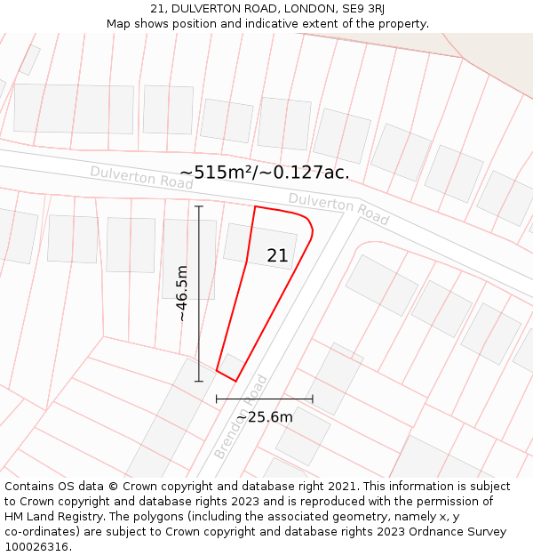 21, DULVERTON ROAD, LONDON, SE9 3RJ: Plot and title map