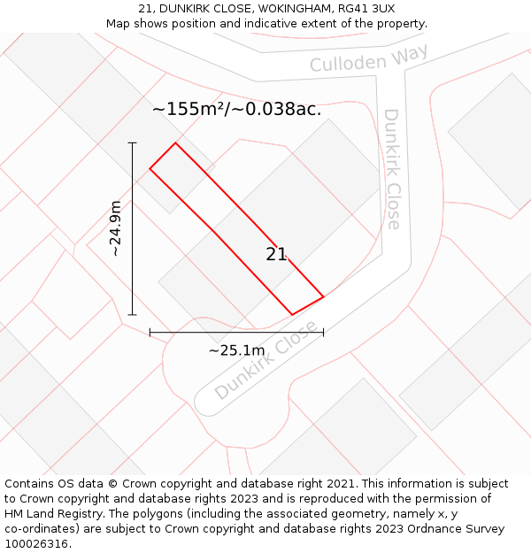 21, DUNKIRK CLOSE, WOKINGHAM, RG41 3UX: Plot and title map