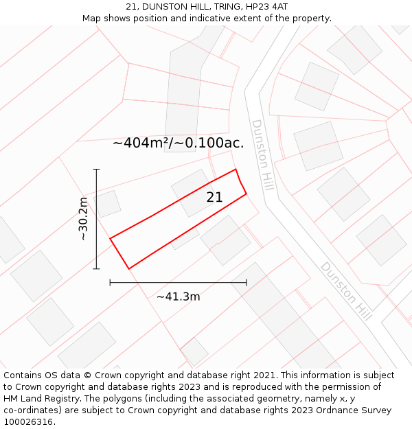 21, DUNSTON HILL, TRING, HP23 4AT: Plot and title map