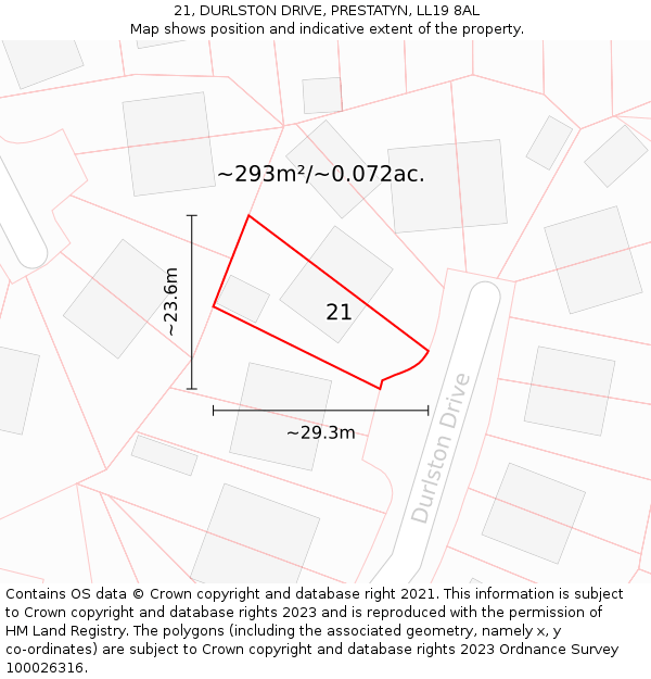 21, DURLSTON DRIVE, PRESTATYN, LL19 8AL: Plot and title map