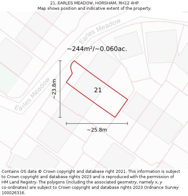 21, EARLES MEADOW, HORSHAM, RH12 4HP: Plot and title map