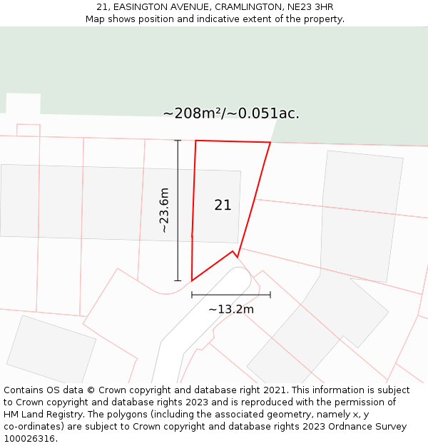 21, EASINGTON AVENUE, CRAMLINGTON, NE23 3HR: Plot and title map