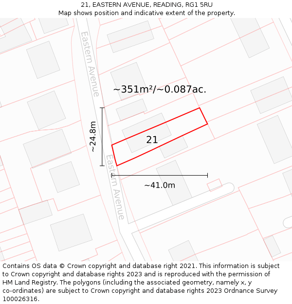 21, EASTERN AVENUE, READING, RG1 5RU: Plot and title map