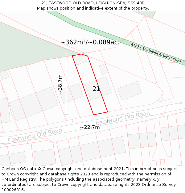 21, EASTWOOD OLD ROAD, LEIGH-ON-SEA, SS9 4RP: Plot and title map