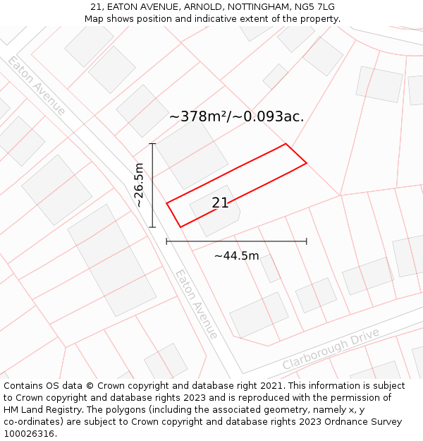 21, EATON AVENUE, ARNOLD, NOTTINGHAM, NG5 7LG: Plot and title map