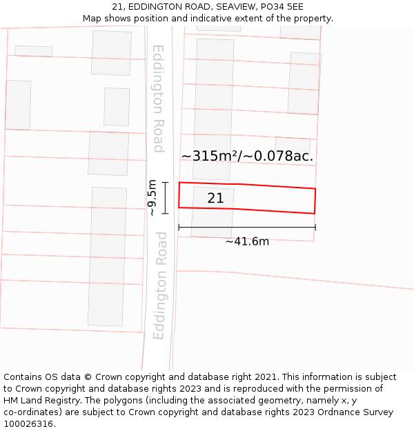 21, EDDINGTON ROAD, SEAVIEW, PO34 5EE: Plot and title map