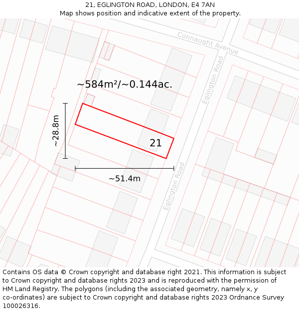 21, EGLINGTON ROAD, LONDON, E4 7AN: Plot and title map