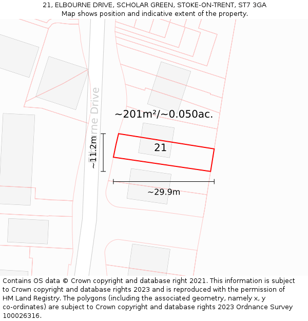 21, ELBOURNE DRIVE, SCHOLAR GREEN, STOKE-ON-TRENT, ST7 3GA: Plot and title map