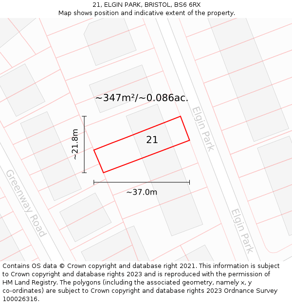 21, ELGIN PARK, BRISTOL, BS6 6RX: Plot and title map