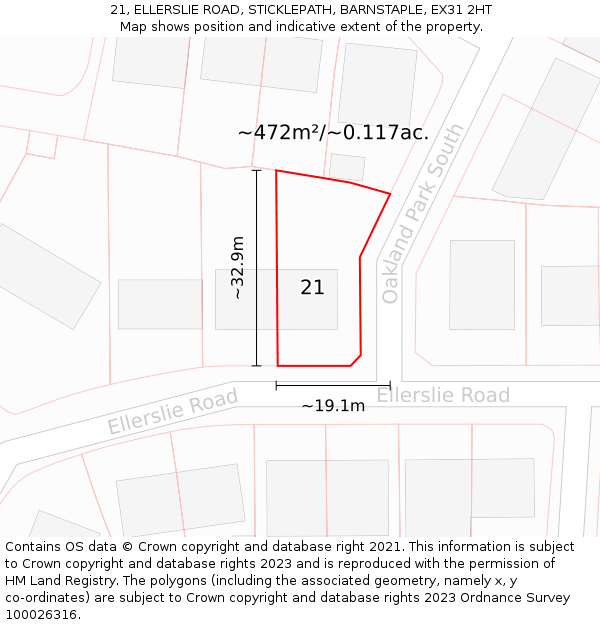 21, ELLERSLIE ROAD, STICKLEPATH, BARNSTAPLE, EX31 2HT: Plot and title map