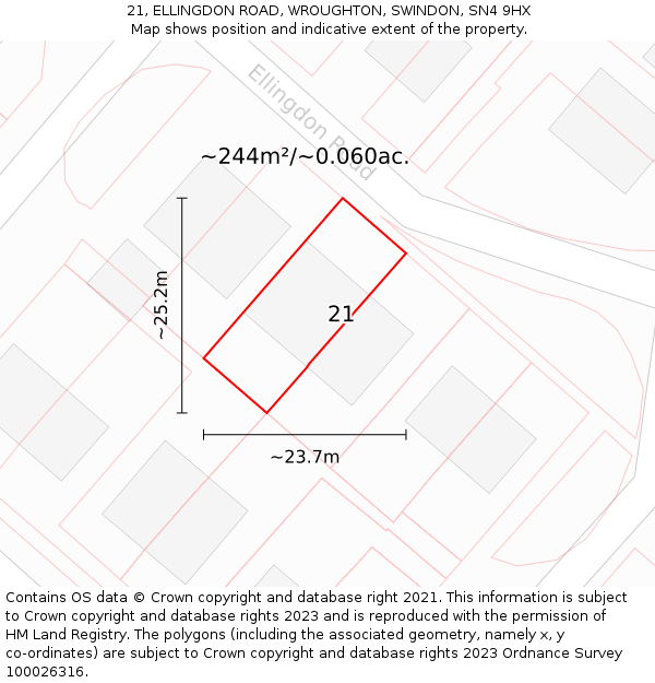 21, ELLINGDON ROAD, WROUGHTON, SWINDON, SN4 9HX: Plot and title map