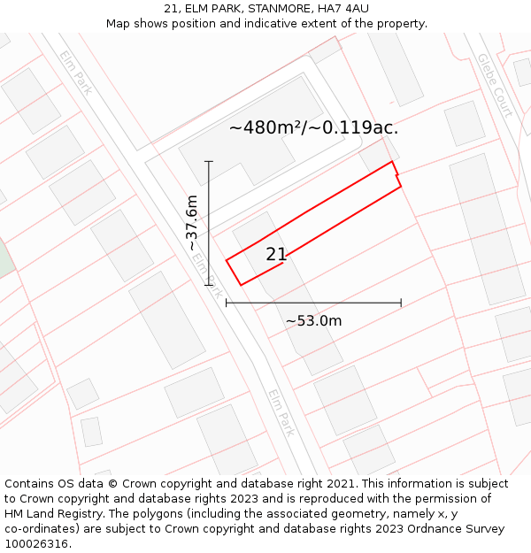 21, ELM PARK, STANMORE, HA7 4AU: Plot and title map