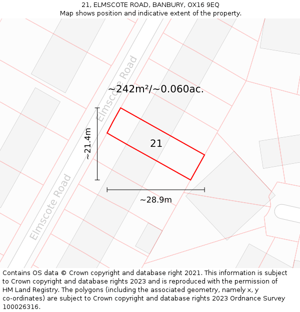 21, ELMSCOTE ROAD, BANBURY, OX16 9EQ: Plot and title map