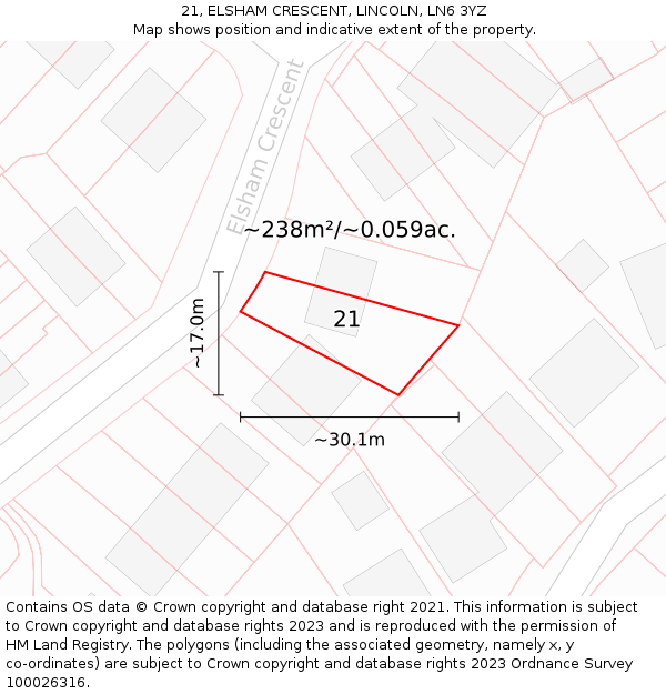 21, ELSHAM CRESCENT, LINCOLN, LN6 3YZ: Plot and title map