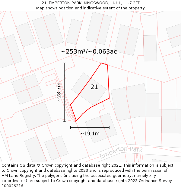 21, EMBERTON PARK, KINGSWOOD, HULL, HU7 3EP: Plot and title map