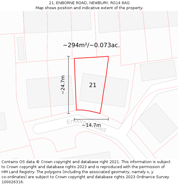 21, ENBORNE ROAD, NEWBURY, RG14 6AG: Plot and title map