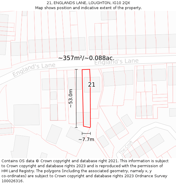 21, ENGLANDS LANE, LOUGHTON, IG10 2QX: Plot and title map