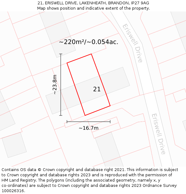 21, ERISWELL DRIVE, LAKENHEATH, BRANDON, IP27 9AG: Plot and title map