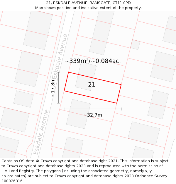 21, ESKDALE AVENUE, RAMSGATE, CT11 0PD: Plot and title map