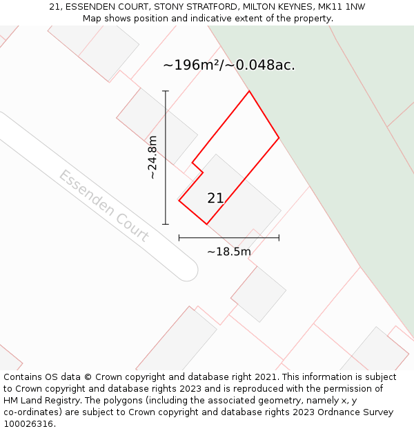 21, ESSENDEN COURT, STONY STRATFORD, MILTON KEYNES, MK11 1NW: Plot and title map