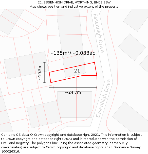 21, ESSENHIGH DRIVE, WORTHING, BN13 3SW: Plot and title map