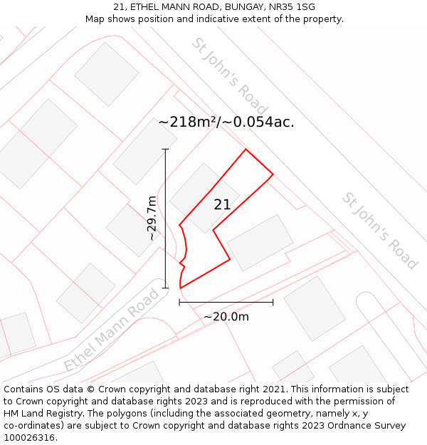 21, ETHEL MANN ROAD, BUNGAY, NR35 1SG: Plot and title map