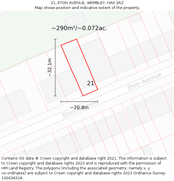 21, ETON AVENUE, WEMBLEY, HA0 3AZ: Plot and title map