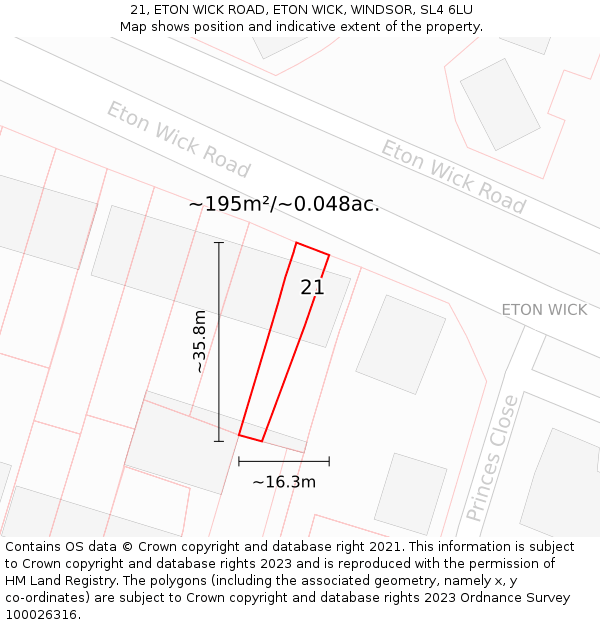 21, ETON WICK ROAD, ETON WICK, WINDSOR, SL4 6LU: Plot and title map