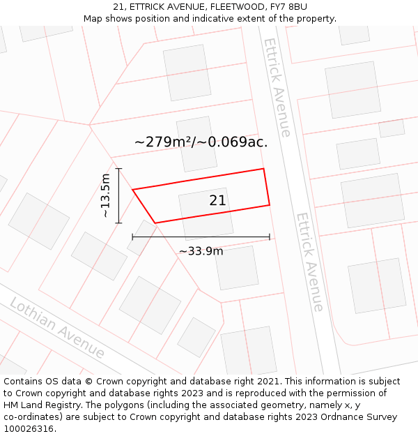 21, ETTRICK AVENUE, FLEETWOOD, FY7 8BU: Plot and title map