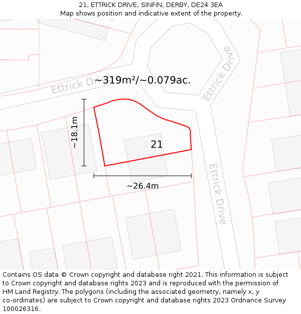 21, ETTRICK DRIVE, SINFIN, DERBY, DE24 3EA: Plot and title map