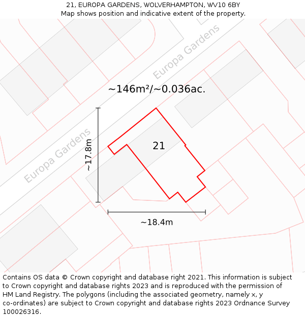 21, EUROPA GARDENS, WOLVERHAMPTON, WV10 6BY: Plot and title map