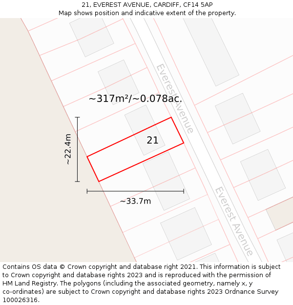 21, EVEREST AVENUE, CARDIFF, CF14 5AP: Plot and title map