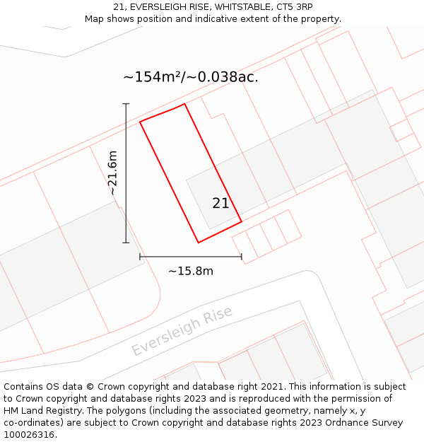 21, EVERSLEIGH RISE, WHITSTABLE, CT5 3RP: Plot and title map