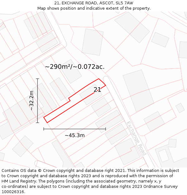 21, EXCHANGE ROAD, ASCOT, SL5 7AW: Plot and title map