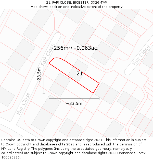 21, FAIR CLOSE, BICESTER, OX26 4YW: Plot and title map