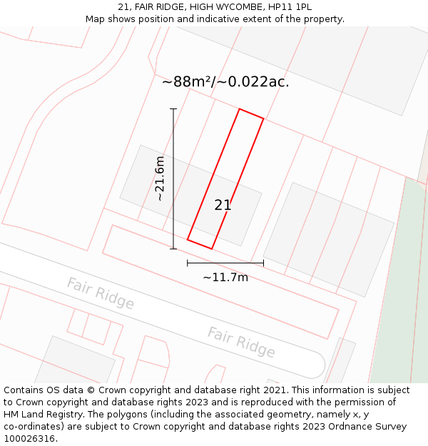 21, FAIR RIDGE, HIGH WYCOMBE, HP11 1PL: Plot and title map